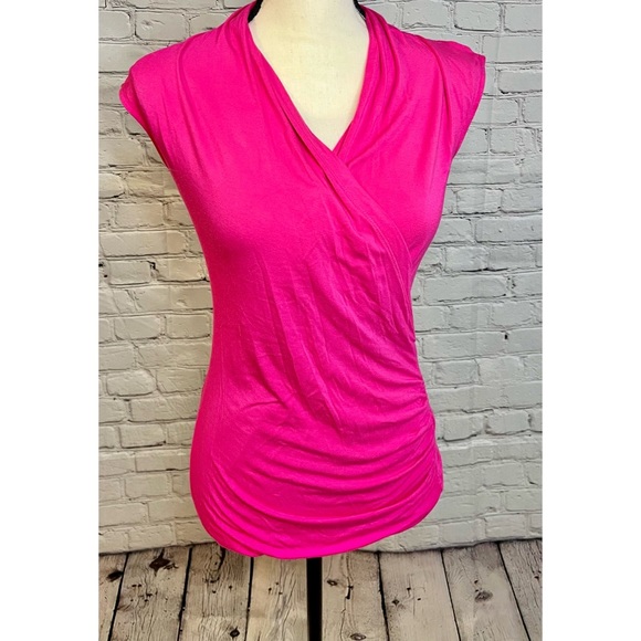Vince Camuto Wrap Top | Sz XS| Hot Pink Short Sleeve Wrap Top Blouse - Picture 2 of 13
